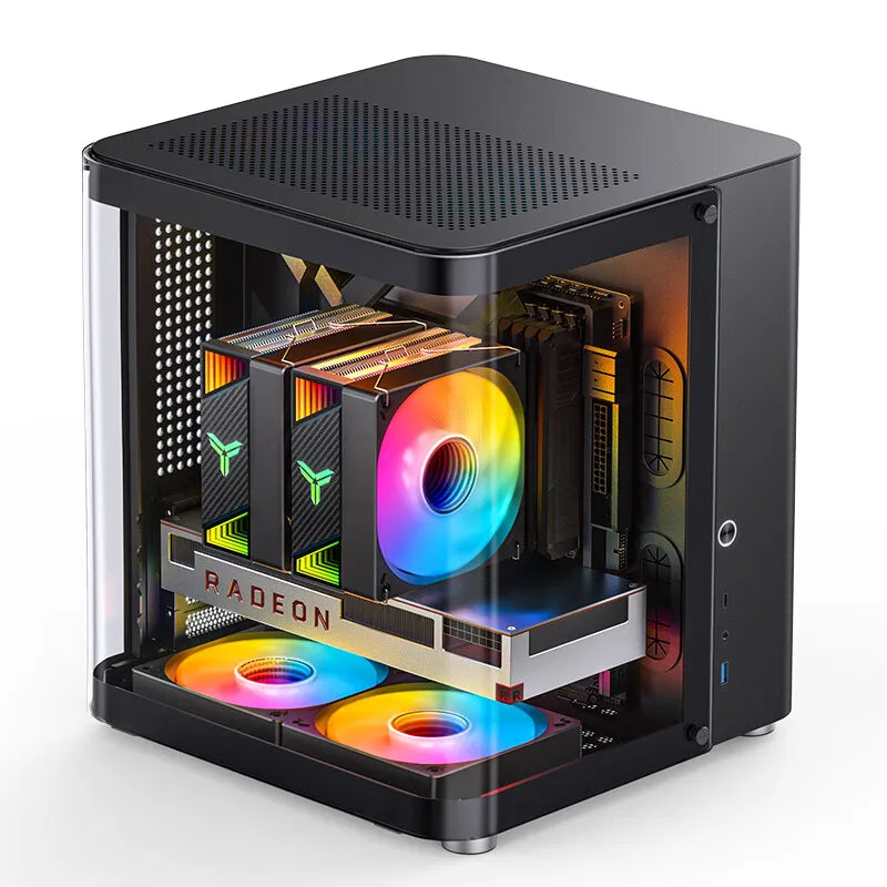 JONSBO TK-1 2.0 M-ATX Case Mini PC Case Ring Tempered Glass Side Penetration E-sports Seaview Room Desktop Computer Mini Chassis