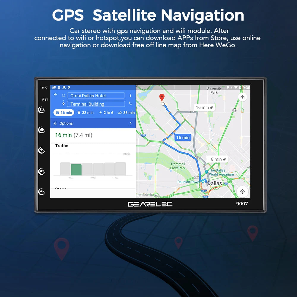 "GEARELEC 7" Android 12 Car Radio with Carplay & Android Auto - Universal Multimedia Stereo with WiFi, GPS, & Video Player"