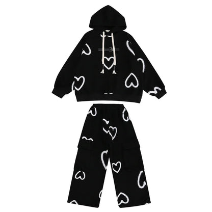 Spring Fall School Girls Sport Suit Printed Hooded Sweatshirt+Sport Pants 2pcs Teen Kids Clothes Set Children Tracksuit outfit