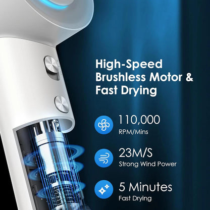 High Speed Hair Dryer ABIR SU9,360° Rotating Magnetic Nozzle,200mil Negative Ions,Low Noise,Blow Dryer 1600W Quick dry for Home