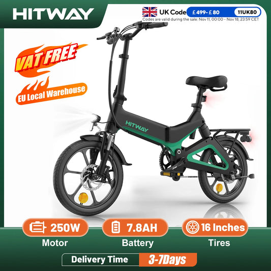 HITWAY Electric Bike 250W Foldable Pedal Assist E Bike with 7.8Ah Battery without accelerator, 16 inch for Teenager and Adults