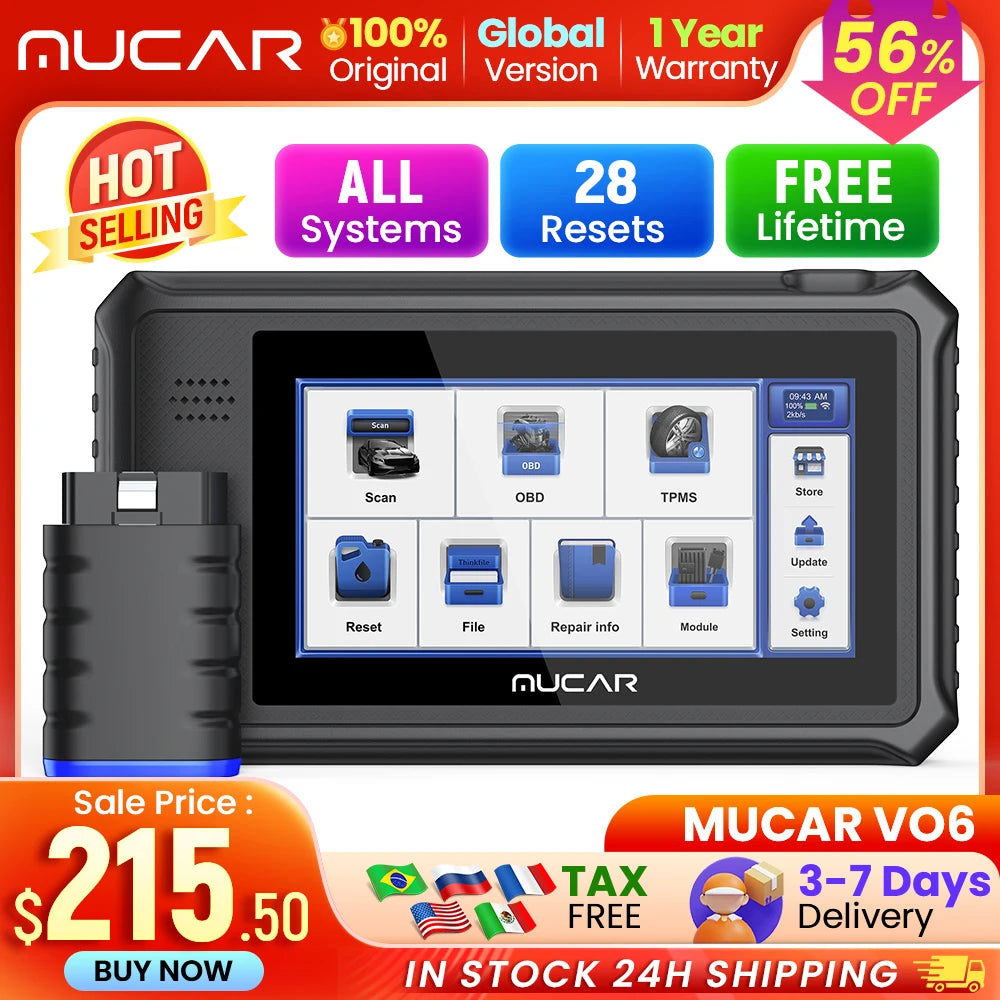 THINKCAR MUCAR VO6 Best Professional Car Diagnostic Tools Full System 28 Resets Free Automotive Obd2 Scanner OBD Auto Diagnosis