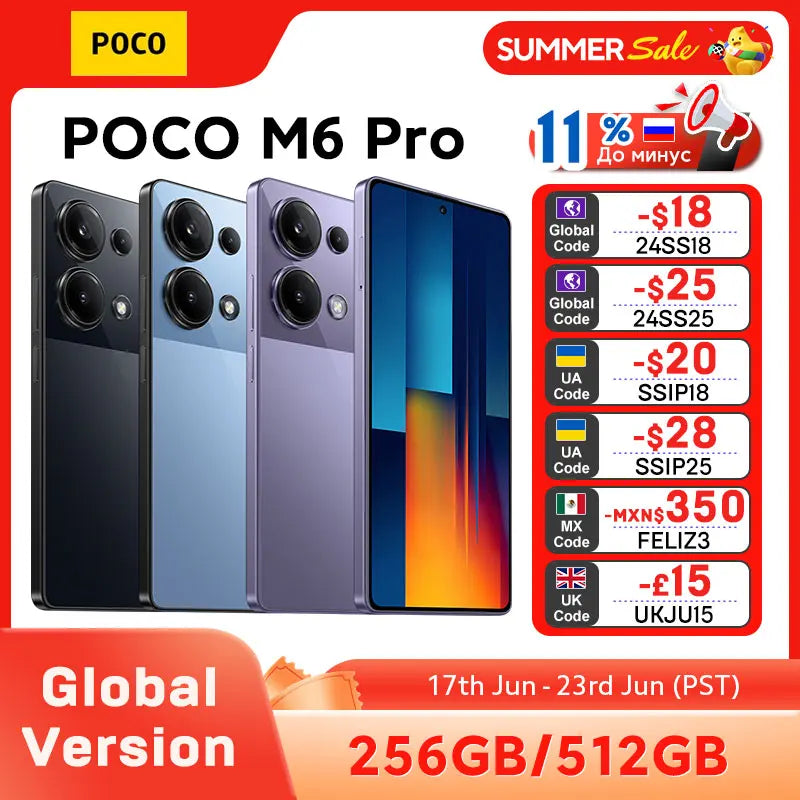 New POCO M6 Pro Global Version Smartphone NFC 256GB/512GB Helio G99 Ultra 64MP Camera with OIS 6.67'' 120Hz Flow AMOLED 67W