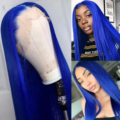 Navy Blue Color 13x4 Hd Transparent Lace Frontal Wigs Human Hair For Black Women Brazilian Straight Blue Colored Lace Front Wig