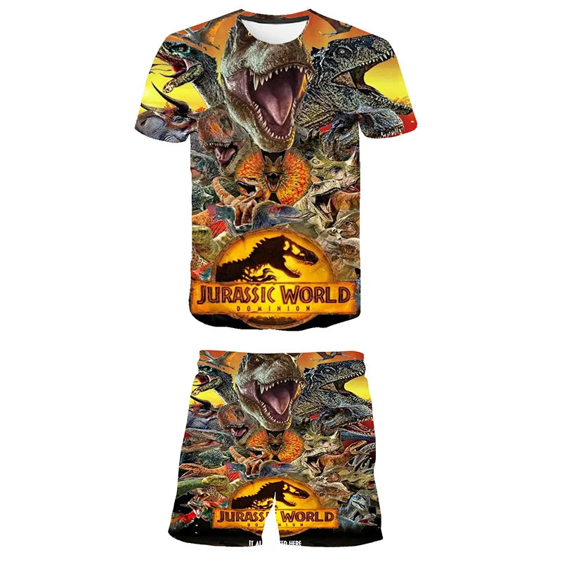 Fashion Boys Girls Summer Jurassic World Dominion Clothes Sets Children T Shirts Short Pants Clothing Suits Kids 1-14 Y Outfits