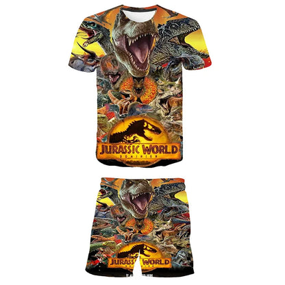 Fashion Boys Girls Summer Jurassic World Dominion Clothes Sets Children T Shirts Short Pants Clothing Suits Kids 1-14 Y Outfits