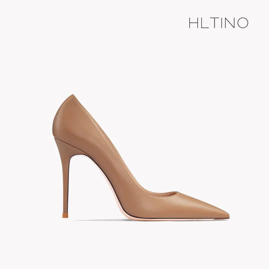 HLTINO New Khaki Pumps Sexy Women Comfortable High Heels Office Casual Summer Autumn Single Shoes Matte Finish 4.0Inch/10CM