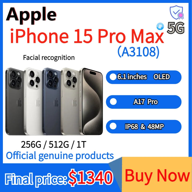 Apple iPhone 15 Pro Max A3108 APPLE A17 Pro Nano SIM IP68 CN version Brand new and inactive original genuine products