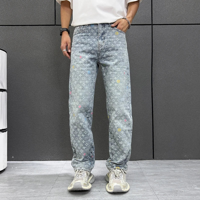 2024 American High Street Jeans Unisex Trendy Bran New Versatile Casual Loose Straight Leg Couple Casual Wide baggy pants