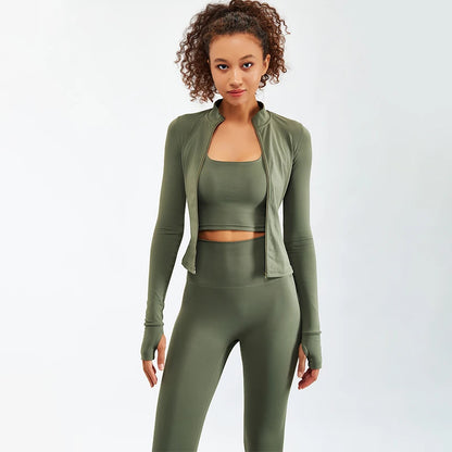 Newest Zipper Long Sleeve Yoga Set 2PCS High Waist Fitness Sport Gym Suit Sportwear Women Set Workout ClothesTracksuit Academic