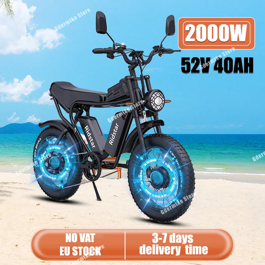 Electric Bicycle 2000W Dual Motor 52V40Ah Dual Battery Electric Bike Mountain Motorcycle All-terrain 20*4.0 Inch Fat Tire E Bike