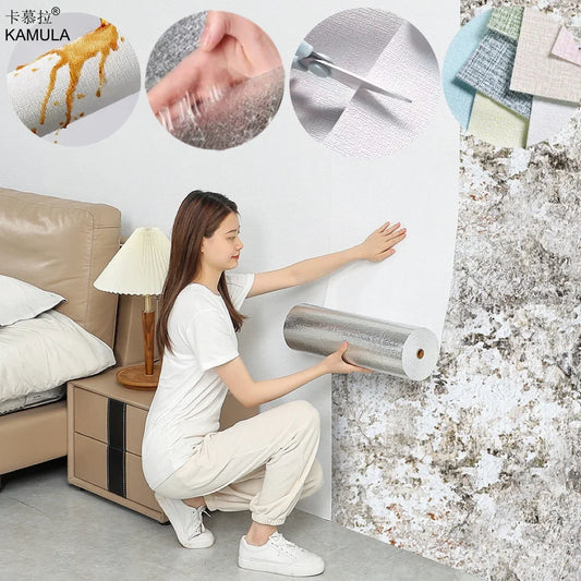 3D Linen Wall Sticker Wallpaper Self-Adhesive Waterproof Wall Covering Panel for Living Room Bedroom Bathroom Home Decoration