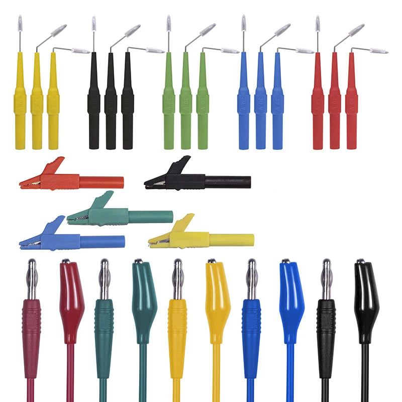 Multimeter Test Leads Alligator Clip to 4mm Banana Plug Probe Back Probes Kit Pins for Automotive Repair Inspection Tools Set