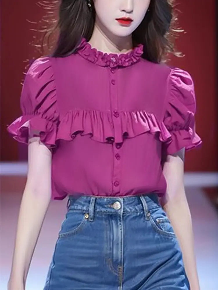 Korea Fashion Pink Shirts Ropa De Mujer Summer New Versatile Popular Unique Chic Short Sleeve E Blusas Loose Tops