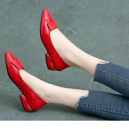 Flat Sole Single Shoe Women's New Spring and Autumn Shallow Cut Thick Heel Pointed Toe Women's Shoes Soft Sole Leather Shoes