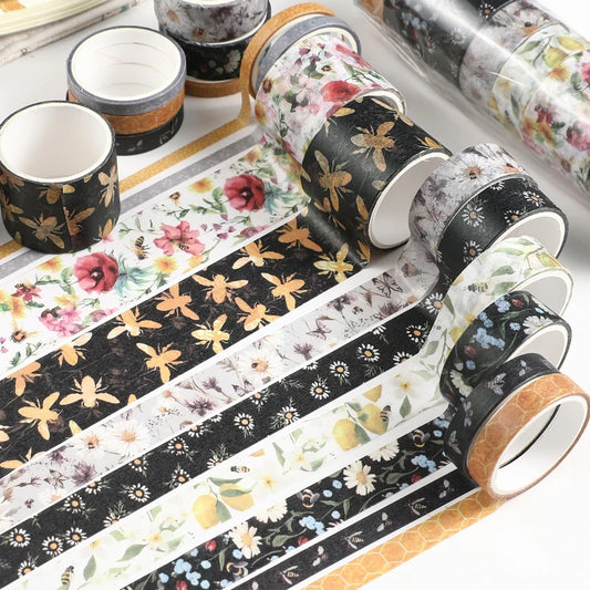 JAI IMAN10pcs/set Washi Bee Themed DIY Decorative Tape,Decorative Adhesive For DIY Crafts, Gift Wrapping, Scrapbooking Supplies,