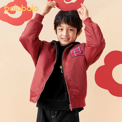 Balabala Kids Boy Cotton Jacket 2024 New Spring Plus Velvet Winter New Year Warm Jacket