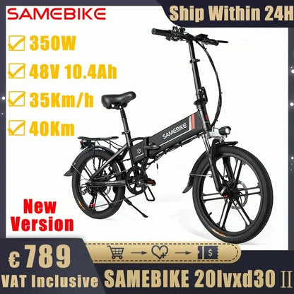 SAMEBIKE 20LVXD30-II E Bike Folding 48V10AH Removable Battery 350W Electric Bike 20-inch Tire Aluminum Alloy Electric Bicycle