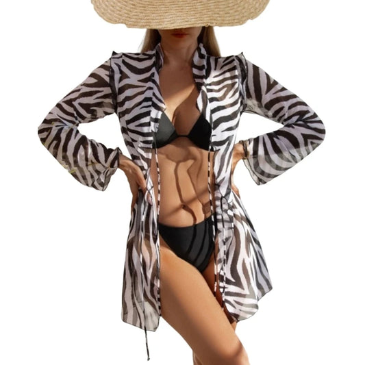 2024 New Womens Summer Bikini Cover-ups Sexy Semi-Sheer Swimsuits Coverup Beach Dress-Swimwear Casual Loose Beachwear with Belt