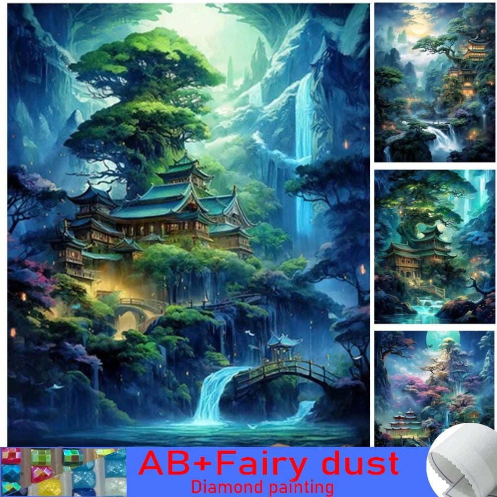 120 Colors AB Fairy Dust Diamond Painting Collection Mountain and Waterfall Scenery Art 5d Diy Embroidery Mosaic Cross Stitch