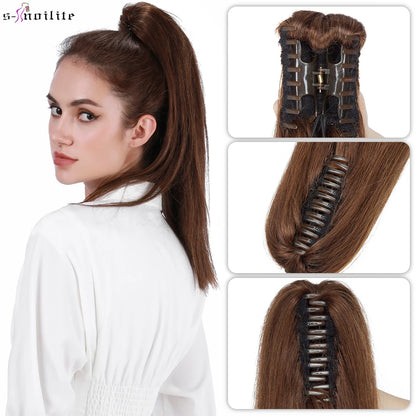 S-noilite Ponytail Human Hair 14-22inch Claw Clip in Ponytail Extension Straight Natural Hair Black Blonde Brown Women Hairpiece