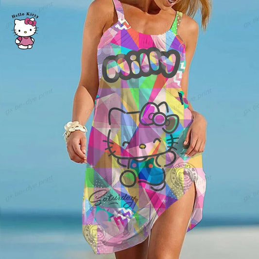 Hello Kitty Summer Women Bikini Cover Up Swimsuit Cover-Ups Bathing Suit Beachwear Tunic Beach Dress Hot Fashion Party Dress