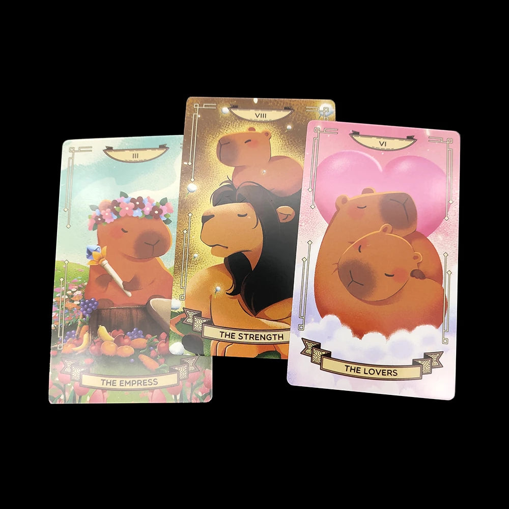 12CM×7CM 78-card tarot deck features adorable cartoon capybaras the world's largest rodents in a whimsical and enchanting settin