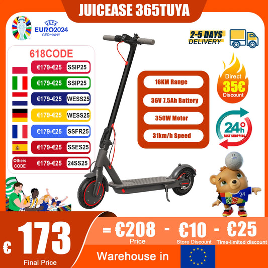 JUICEASE 365TUYA Electric Scooter Strong Range Smart App Portable Foldable Scooter 36V 350W Motor Up to 31km/h 8.5 Inch Tires