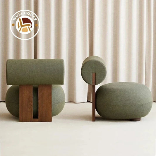 Wuli House Nordic Solid Wood Sofa Chair Modern Light Luxury Cream Style Living Room Lazy Lamb Plush Hippo Chair Single Person