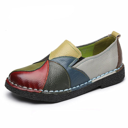 BRANGDY Women's Ladies Female Woman Mother Shoes Flats Genuine Leather Loafers Moccasins Mixed Colorful Non Slip On Plus Size 42