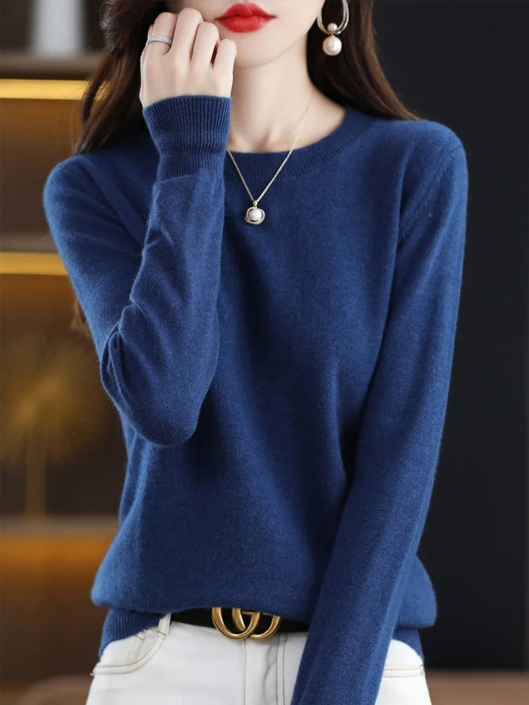 2024 Women Sweater 100% Merino Wool Pullovers Clothing Long Sleeve Jerseys Tops O-Neck Spring Autumn Female Cashmere Knitwear