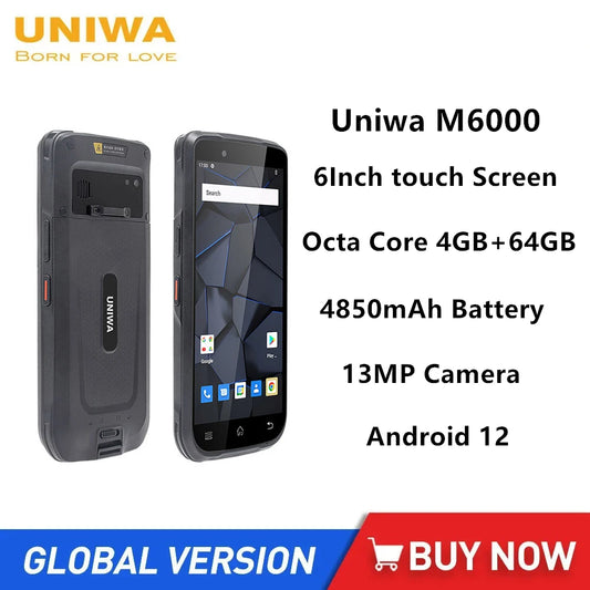 Uniwa M6000 Waterpfoof Rugged 4G Smartphones 6Inch Mini PAD Octa Core 4GB RAM+64GB ROM Android 12 Mobile Phone 4850mAh 13MP NFC