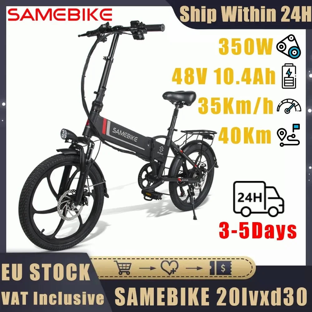 SAMEBIKE 20LVXD30 Folding Electric Bike 350W Motor Moped E-bike 35km/h 20 Inch Two Seat Bicycle Removable Battery 48V10.4AH