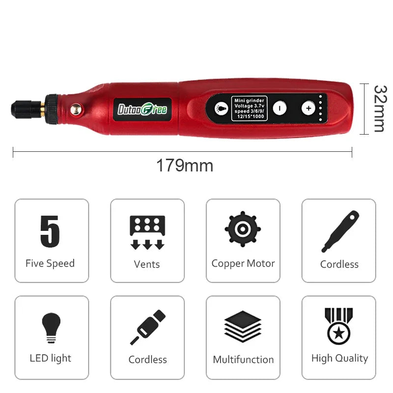 USB Wireless Engraving Pen Rechargeable Rotary Tool With LED Mini Cordless Drill Pen 5 Speed Dremel Grinding Accessories Set