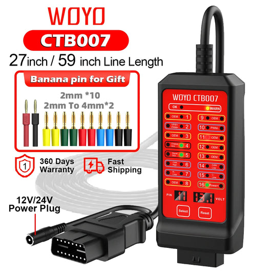 WOYO 12V 24V Car OBD Breakout Box 16 Pin OBD2 Diagnostic tool with 27.5/59inch OBD extension cable, Automotive CAN Tester Box