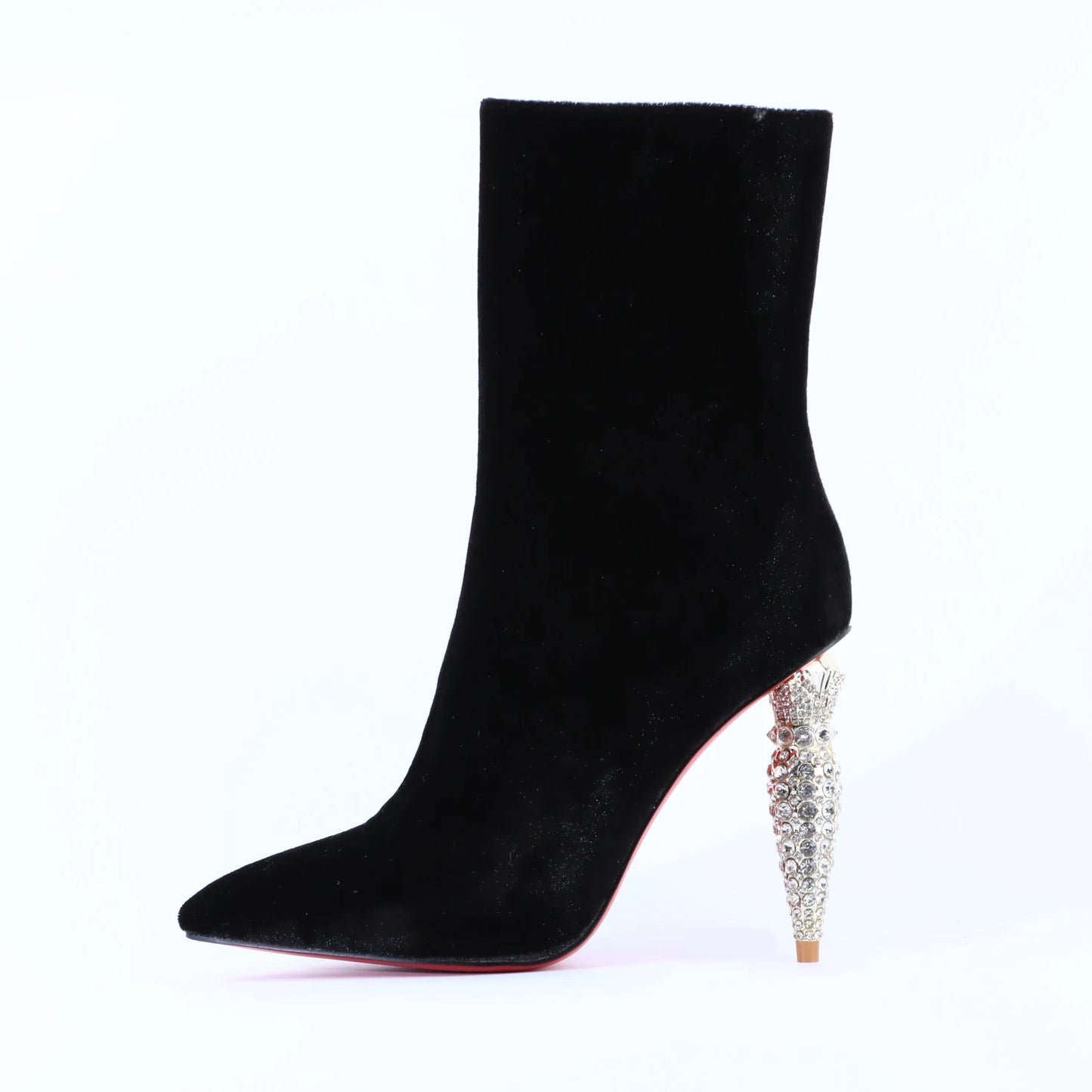 High Heels Designer Shoes Red Bottom Diamonds Boots For Women 2023 Luxury Ladies Pointed Toe Black Red Ankle Boots Sexy