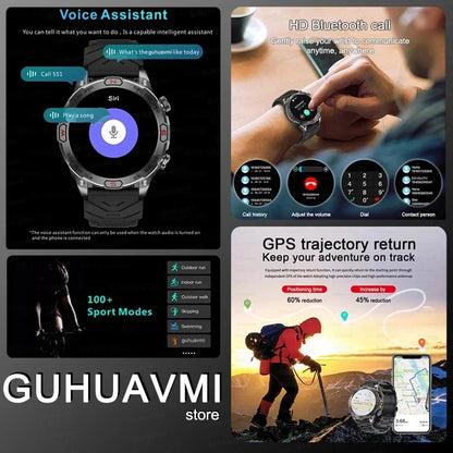 2024New Outdoor Sports Smart Watch Men GPS Compass AMOLED Screen Waterproof Bluetooth Call Fitness Smartwatch For Android ios