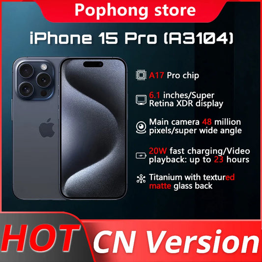 New Apple iPhone 15 Pro  (A3104) 6.1" 120Hz Apple A17 Pro Hexa-core 1290 x 2796 20W IP68  Dual SIM Triple Cameras iOS17 Original