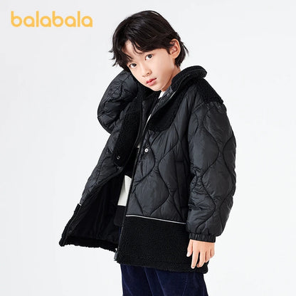 Balabala Kids Unisex Cotton Jacket Winter Contrasted Color Splicing Sherpa Turtleneck Cool Jacke