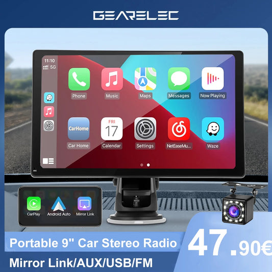 Newest 9" Portable Wireless CarPlay & Android Auto Car Stereo | Bluetooth, GPS, FM & AUX | Ultimate Car Multimedia Player