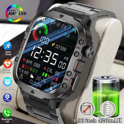 New Rugged Military Black Smart Watch Men For Android Xiaomi Ios 3ATM Waterproof Sport Fitness Ai Voice Smartwatch Outdoor 2024