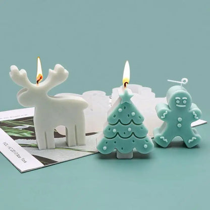 Reindeer Silicone Candle Molds Christmas Tree Gingerbread Man Scented Candle Making Supplies DIY Soaps Mould Home Decor