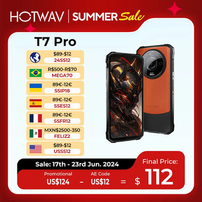 [World Premeire] HOTWAV T7 Pro Rugged Smartphone 64MP 6.6'' FHD+ 2K MobilePhone 6280mAh 12(6+6)GB 256GB Android 13 Cellphone