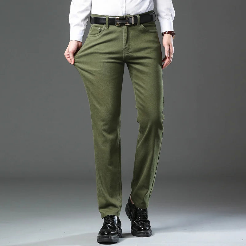 Men Brand High Quality Army Green Jeans Fashion Casual Classic Style Slim Fit Trousers Male Brand Luxury Stretch Straight Pants