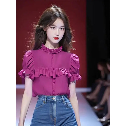 Korea Fashion Pink Shirts Ropa De Mujer Summer New Versatile Popular Unique Chic Short Sleeve E Blusas Loose Tops