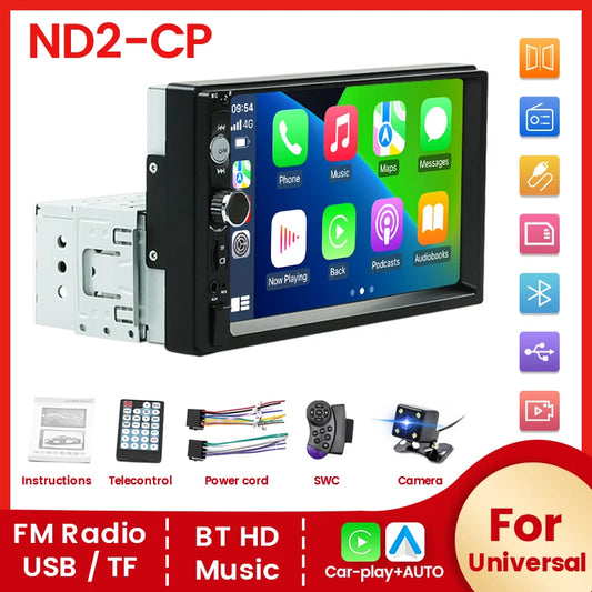 2024 Mini CarAI Box: 7" HD Touch Screen 1 Din Car Radio, MP5 Multimedia Player with FM, Bluetooth, USB, Camera, CarPlay, and Android Auto