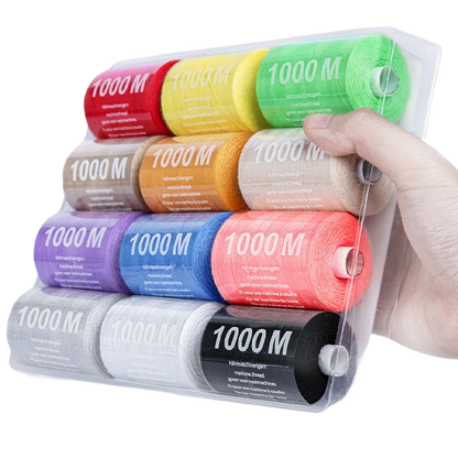 12 Colors Set 1000 Meters Roll Universal Polyester Sewing Thread Durable Regular Household Hand Machine Stitching 3 Choices