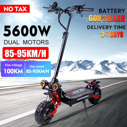 EU 2024 Electric Scooter 5600W 60V 38.4AH Dual Motor Max Speed 95km/h Escooter 11Inch Max mileage100KM Foldable Hydraulic brake