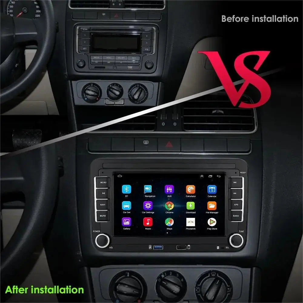 7" Portable Android 12 2-Din Car Radio with Carplay, WiFi, GPS for Volkswagen Golf, Polo, Passat, Skoda Jetta