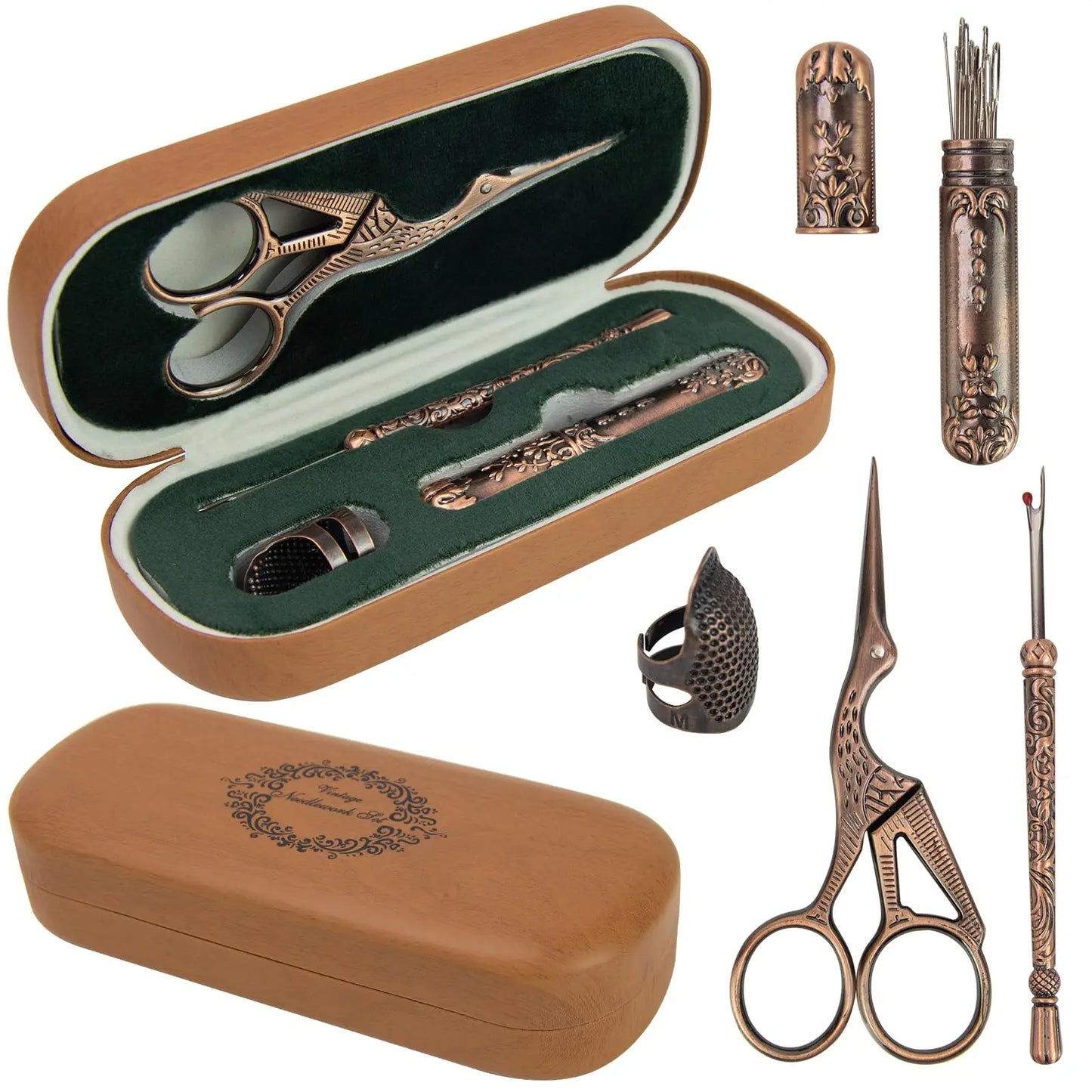 Vintage Sewing Kit in Eyeglass Case with Thread Winder and Positioning Needle Complete Set for All Your Sewing Needs Accessories